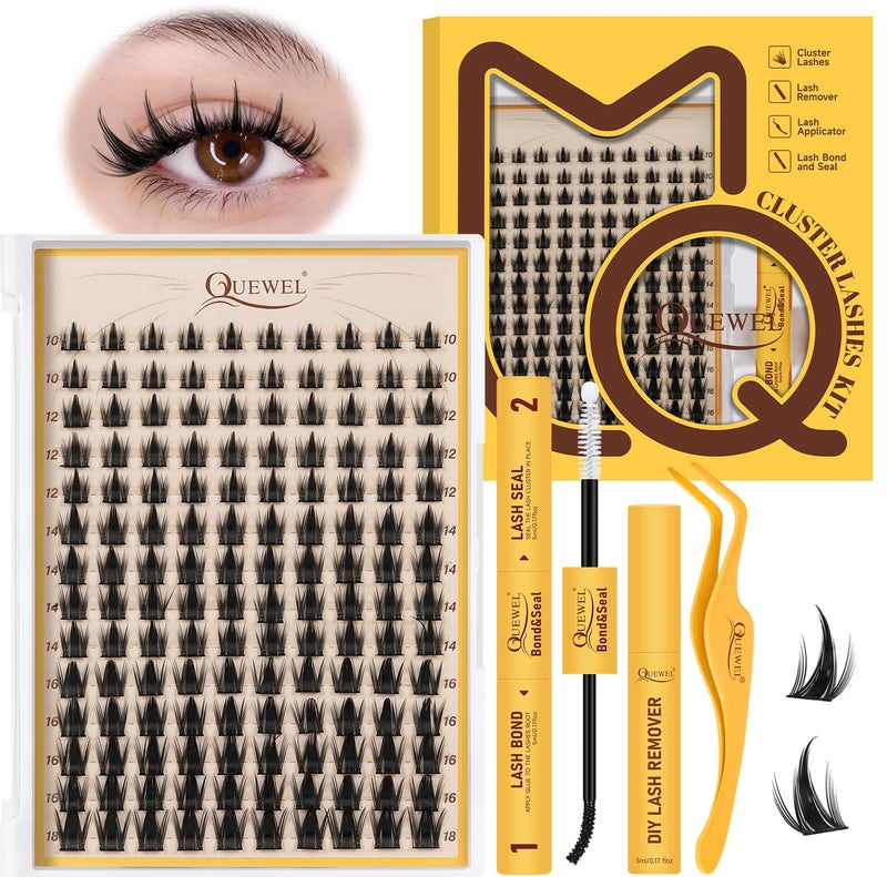 QUEWEL FairyLash Clusters Kit 140pcs MangaEyelash Clusters Kit Mix1018mm Cluster Eyelash Extensions Kit With Lash Bond and Seal Lash Tweezers and Remover for DIY Natural LashesFDXYT 4 Set